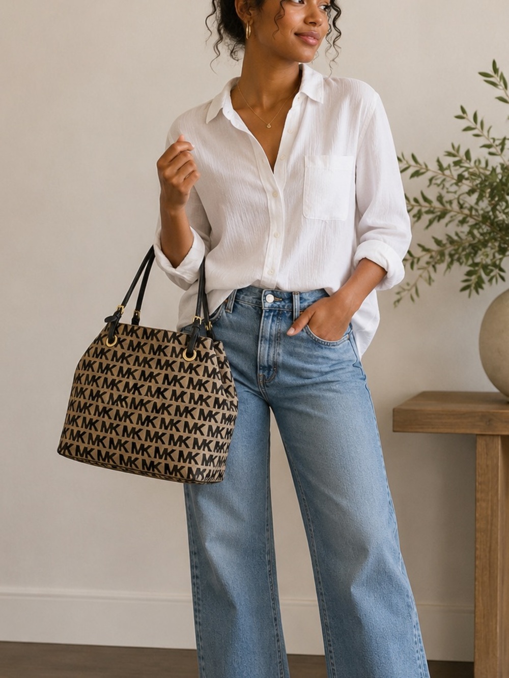Michael Kors MK Logo Coated Canvas Tote